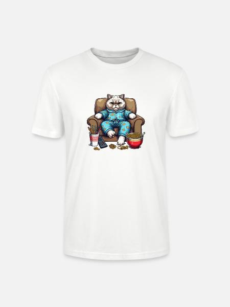 Cozy Cat in Blue Pajamas - Stanley/Stella Crafter Unisex Organic T-Shirt - white