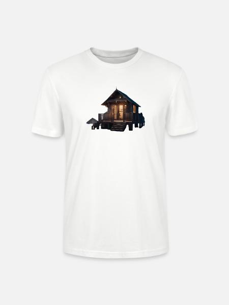 Rustic Cabin Nightscape Design - Stanley/Stella Crafter Unisex Organic T-Shirt - white