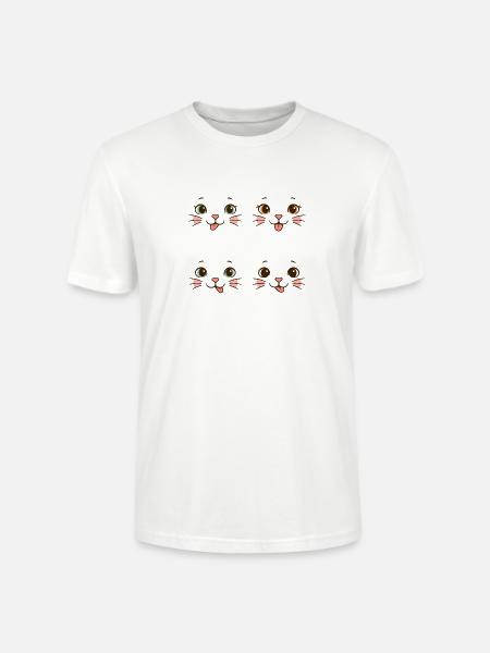 Four Playful Cat Faces - Stanley/Stella Crafter Unisex Organic T-Shirt - white