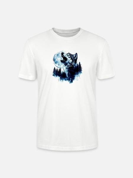 Wolf Howling at the Moon - Stanley/Stella Crafter Unisex Organic T-Shirt - white