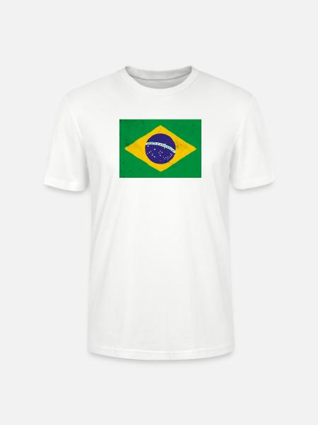 Brazil Flag Rustic Emblem - Stanley/Stella Crafter Unisex Organic T-Shirt - white
