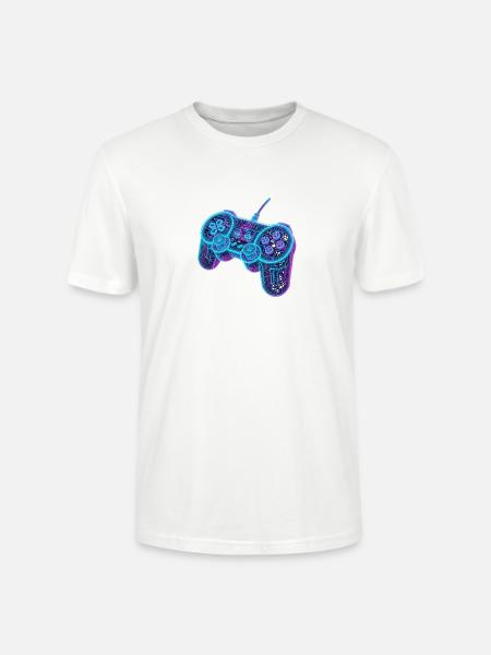 Futuristic Neon Wireframe Game Controller - Stanley/Stella Crafter Unisex Organic T-Shirt - white