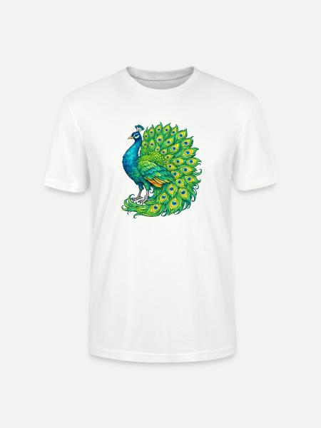 Vivid Peacock Cascade - Stanley/Stella Crafter Unisex Organic T-Shirt - white