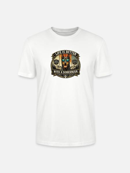 Doberman Loyalty Badge Illustration - Stanley/Stella Crafter Unisex Organic T-Shirt - white
