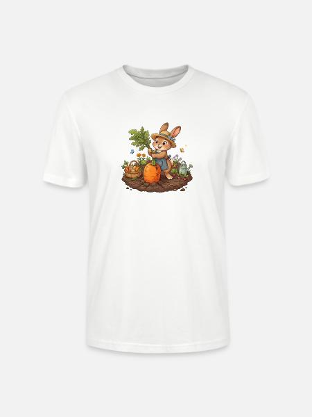 Harvesting Bunny in Garden - Stanley/Stella Crafter Unisex Organic T-Shirt - white