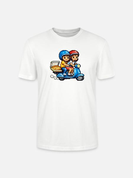 Boy and Girl on Vespa with Pizza! - Stanley/Stella Crafter Unisex Organic T-Shirt - white