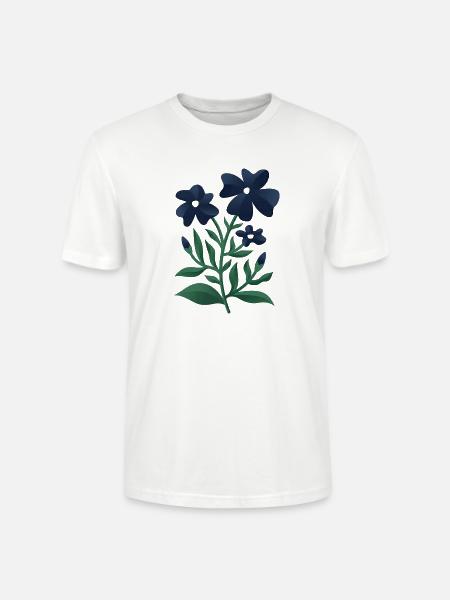 Midnight Blue Bloom Botanical Print - Stanley/Stella Crafter Unisex Organic T-Shirt - white