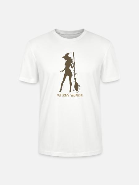 Witchy Silhouette with Broom - Stanley/Stella Crafter Unisex Organic T-Shirt - white