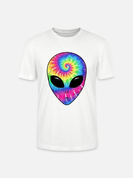 Psychedelic Alien TieDye Face - Stanley/Stella Crafter Unisex Organic T-Shirt - white