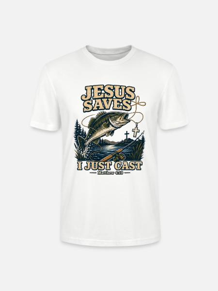 Jesus Saves I Just Cast Christian Fishing - Stanley/Stella Crafter Unisex Organic T-Shirt - white