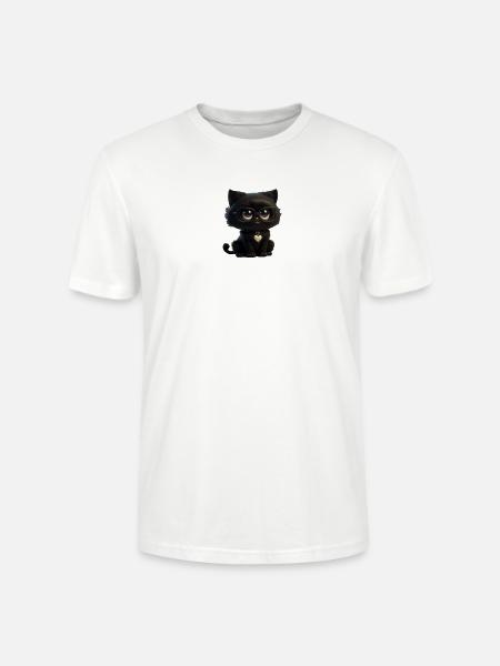 Black Kitty Glasses Heart Pendant - Stanley/Stella Crafter Unisex Organic T-Shirt - white
