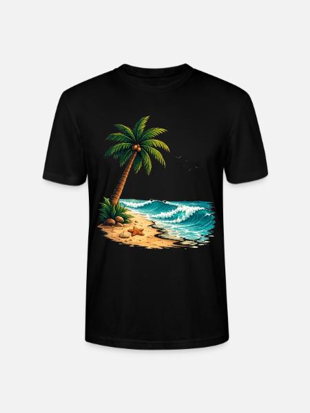 Tropical Palm Tree Beach Summer T-Shirt - Stanley/Stella Crafter Unisex Organic T-Shirt - black