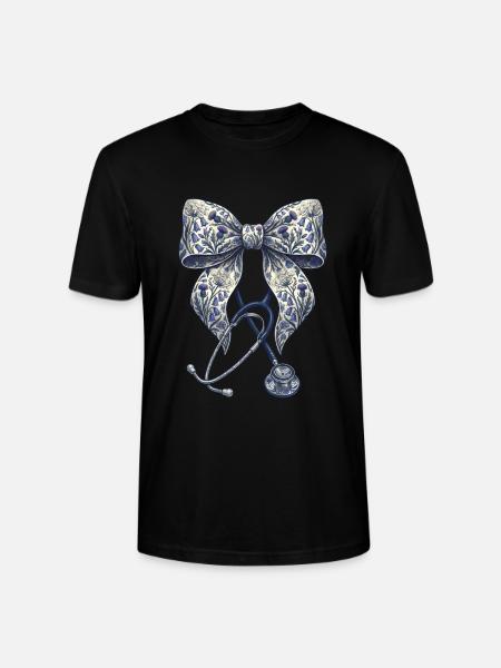 Floral Bow Stethoscope - Stanley/Stella Crafter Unisex Organic T-Shirt - black