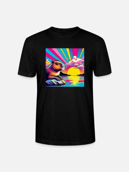 Neon Sunset Guinea Pig - Stanley/Stella Crafter Unisex Organic T-Shirt - black