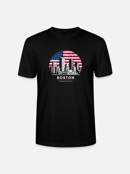 Boston Skyline Flag Emblem - Stanley/Stella Crafter Unisex Organic T-Shirt - black