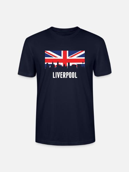 British Flag Liverpool Skyline - Stanley/Stella Crafter Unisex Organic T-Shirt - french navy
