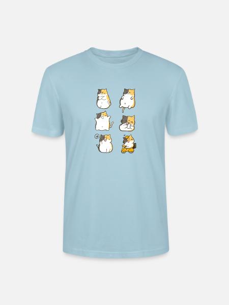 Chubby Calico Cat Expressions - Stanley/Stella Crafter Unisex Organic T-Shirt - sky blue