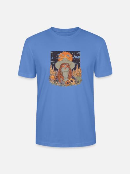 Mystic Sunflower Dreamer Illustration - Stanley/Stella Crafter Unisex Organic T-Shirt - bright blue