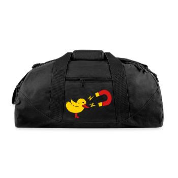 Logo chick magnet womanizer - Recycled Duffel Bag - black - Front