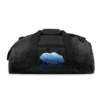 Bear Double Exposure Surreal Wildlife Animal Tee - Recycled Duffel Bag - black - Front