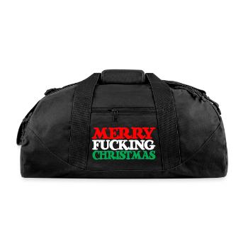 MERRY FUCKING CHRISTMAS funny cursing holidays bah - Recycled Duffel Bag - black - Front