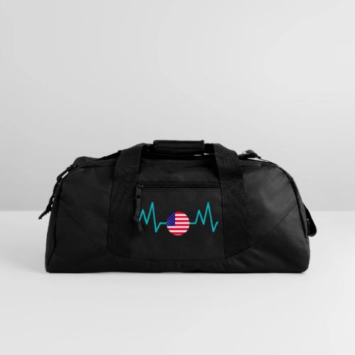 Heartbeat USA Flag – Patriotic American Pride Tee - Recycled Duffel Bag