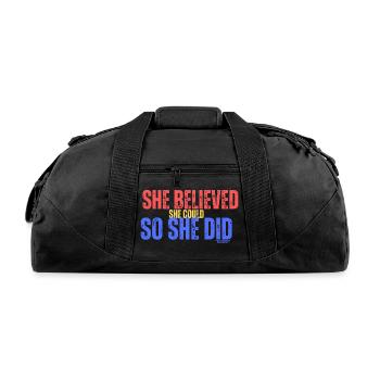 she believed she could she female unisex t-shirt - Recycled Duffel Bag - black - Front