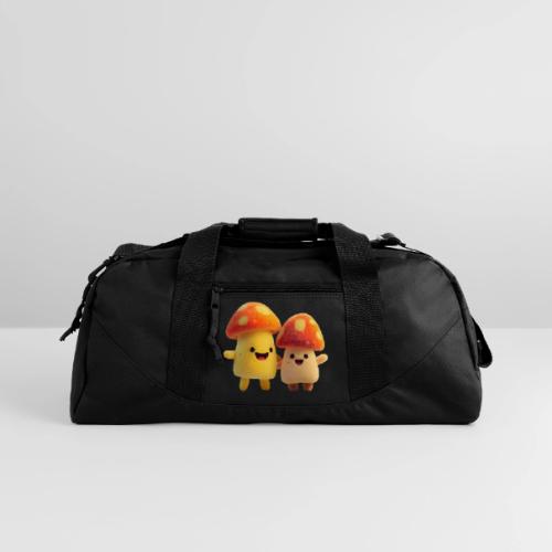 Joyful Cartoon Mushroom Duo - Recycled Duffel Bag