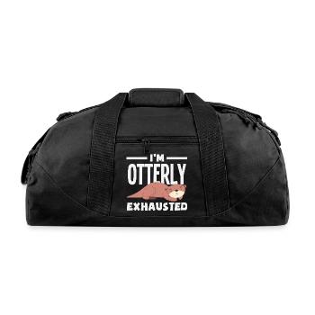 Sea Otter Cartoon Pun Funny - Recycled Duffel Bag - black - Front