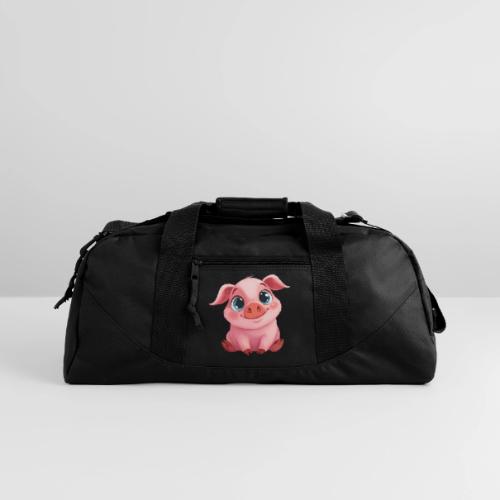 Adorable Cartoon Baby Pig Sitting with Big Eyes - Recycled Duffel Bag