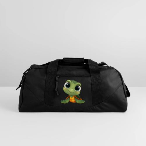 Cheerful Green Cartoon Sea Turtle with Big Eyes - Recycled Duffel Bag