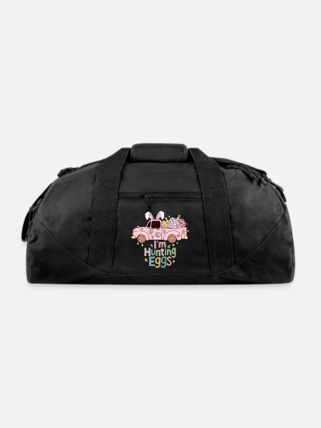 I'm Hunting Eggs Retro Easter Truck EggHunt Design - Recycled Duffel Bag - black