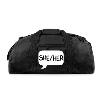 Sheher Pronoun Bubble - Recycled Duffel Bag - black - Front