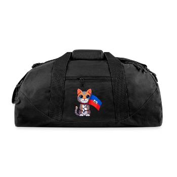 Cute Cat Holding Haiti Flag, Haiti Flag Day - Recycled Duffel Bag - black - Front