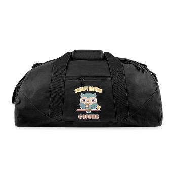 Grouchy Owl Grumpy Before Coffee Funny - Recycled Duffel Bag - black - Front