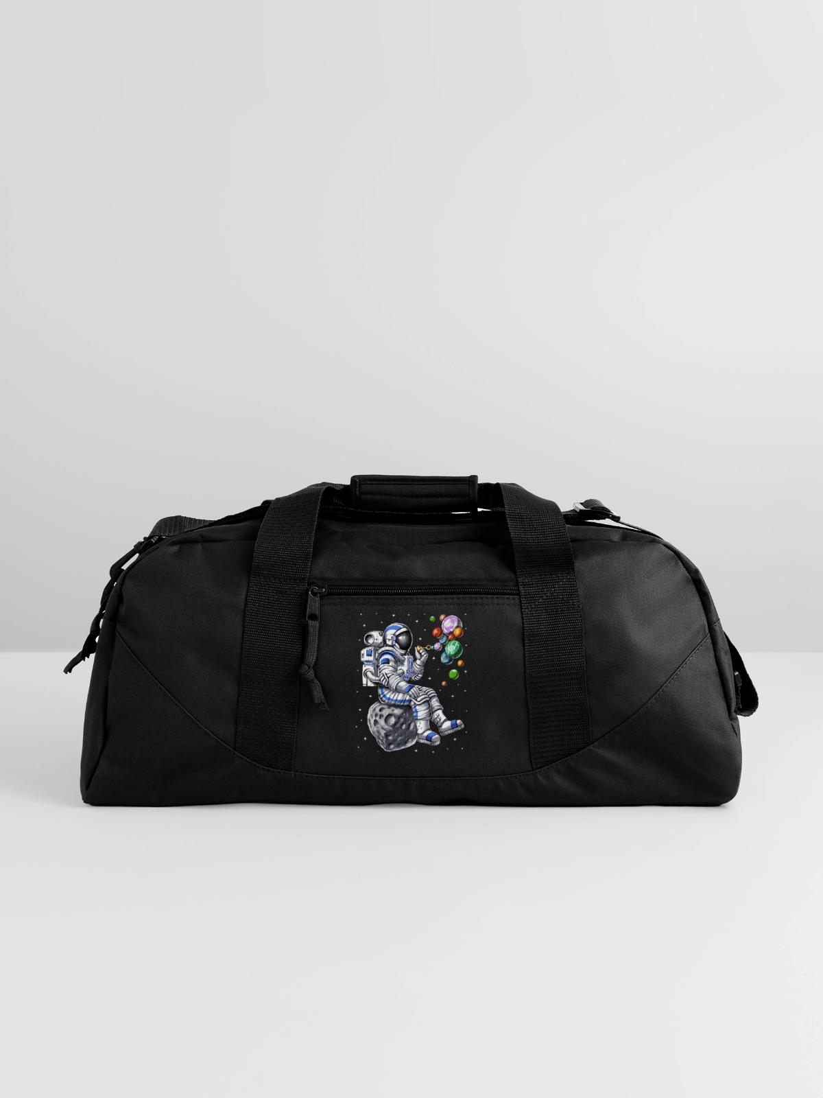 Astronaut Blowing Bubbles - Recycled Duffel Bag - black - Front