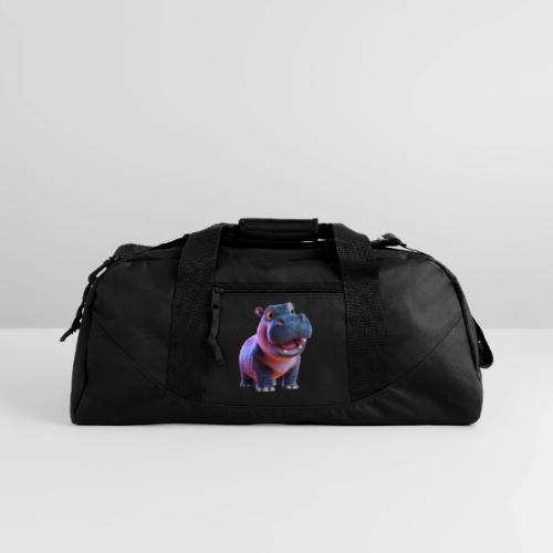 Smiling Cartoon Baby Hippo Standing - Recycled Duffel Bag