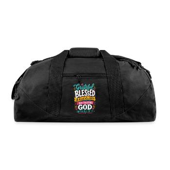 Grateful Blessed Kind Of A Mess Trusting God Quote - Recycled Duffel Bag - black - Front