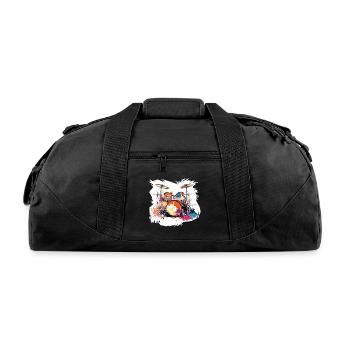 Abstract Drummer Drumming Drum Kit - Recycled Duffel Bag - black - Front