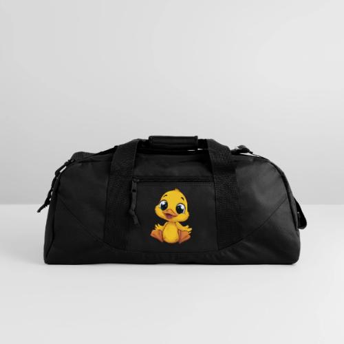 Sweet Yellow Cartoon Duck Sitting Happily - Recycled Duffel Bag
