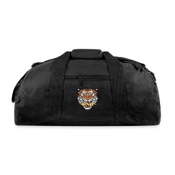 Tiger face and lightning bolt - Recycled Duffel Bag - black - Front
