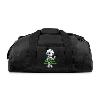 Adorable Robot Girl Holding a Plant – Eco Friendly - Recycled Duffel Bag - black - Front