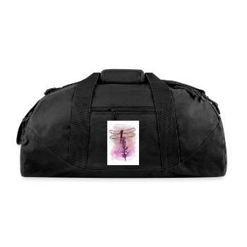 Elegant Dragonfly and Lavender Illustration - Recycled Duffel Bag - black - Front
