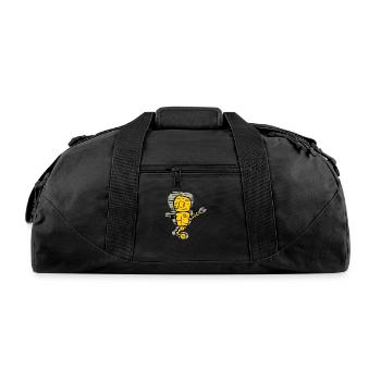 delivery robot in yellow and black color scheme - Recycled Duffel Bag - black - Front