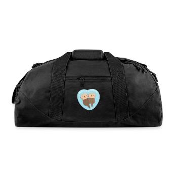 Cute Sea Otter Couple Made For Each Otter Pun - Recycled Duffel Bag - black - Front