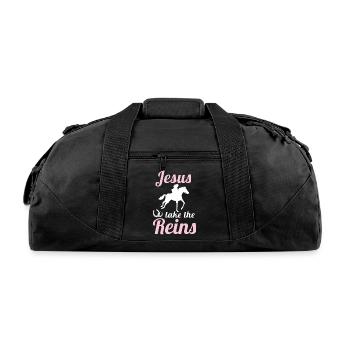 Jesus Take The Reins Religious Christian - Recycled Duffel Bag - black - Front