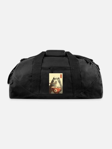 Shocked Cat Eating Ramen - Recycled Duffel Bag - black