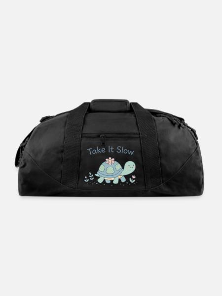 Take It Slow Turtle Illustration - Recycled Duffel Bag - black
