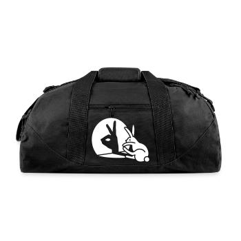 Funny Rabbit hand shadow puppet bunny hare pop art - Recycled Duffel Bag - black - Front