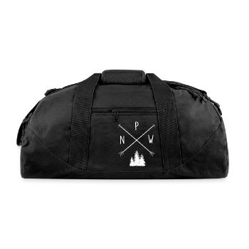 Pine Trees Pacific Northwest PNW with Arrows - Recycled Duffel Bag - black - Front